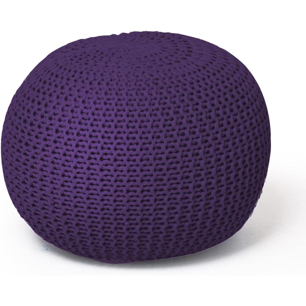 imageUrban Lifestyle Round Knit Pouf Hand Woven Cotton NavyPurple