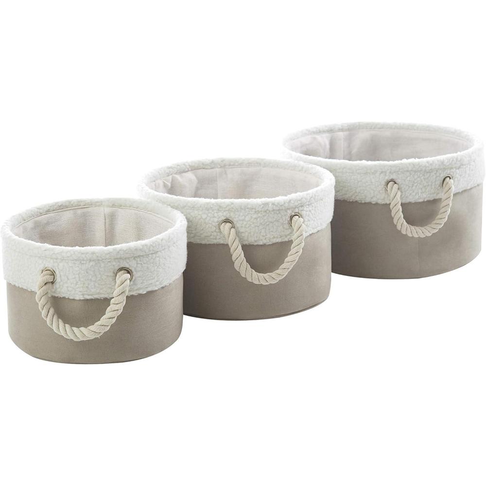 imageUrban Lifestyle Sherpa Trim Circular Storage Bin Set of 3 Taupe
