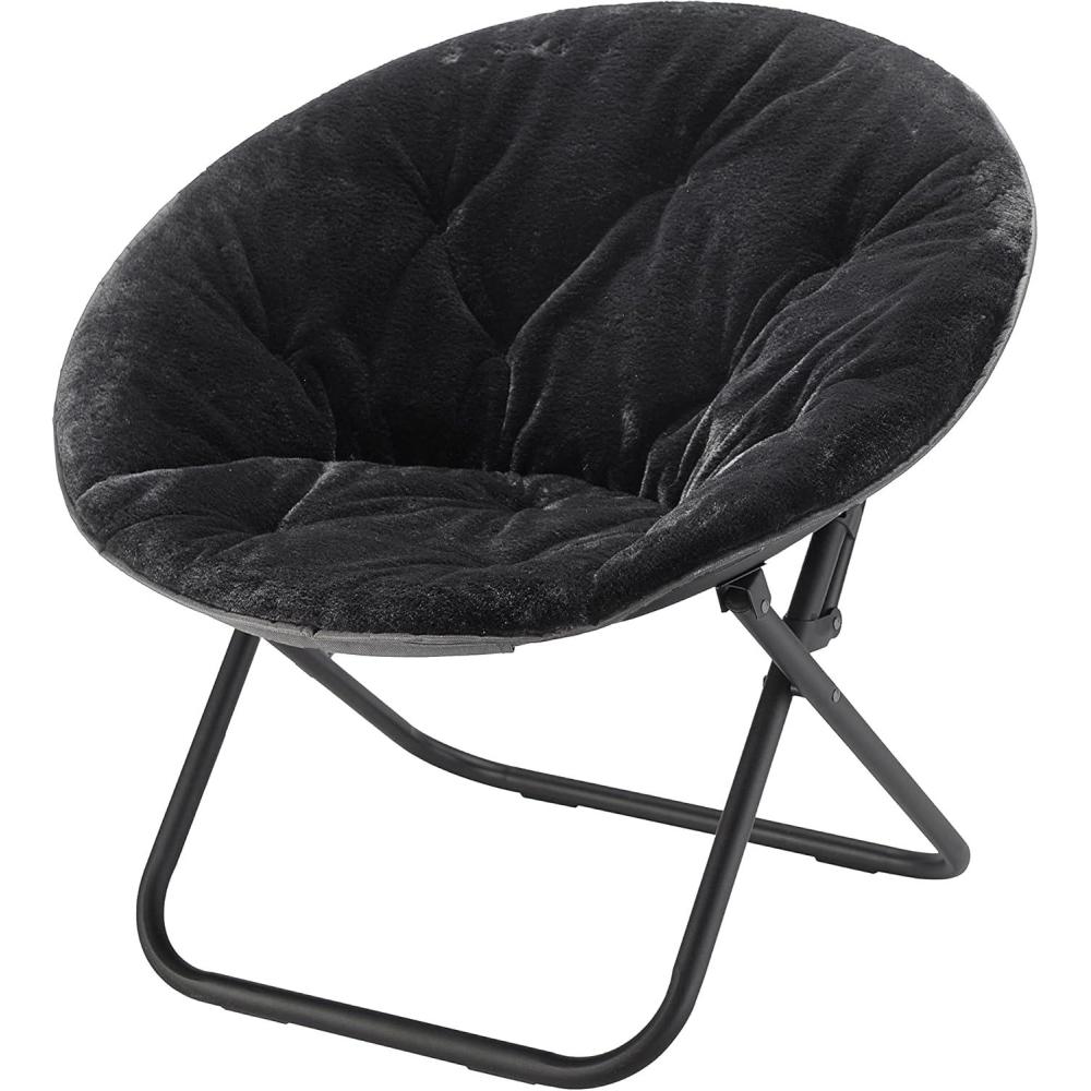 imageUrban Lifestyle Super Soft Faux Fur Saucer Chair with Folding Metal Frame AquaBlackBlack