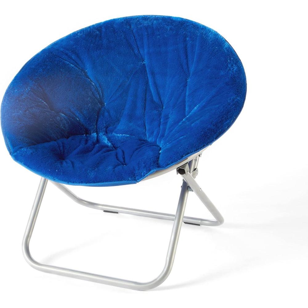 imageUrban Lifestyle Super Soft Faux Fur Saucer Chair with Folding Metal Frame AquaDark Blue