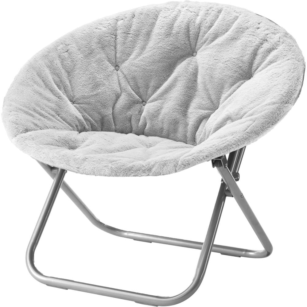 imageUrban Lifestyle Super Soft Faux Fur Saucer Chair with Folding Metal Frame AquaGrey