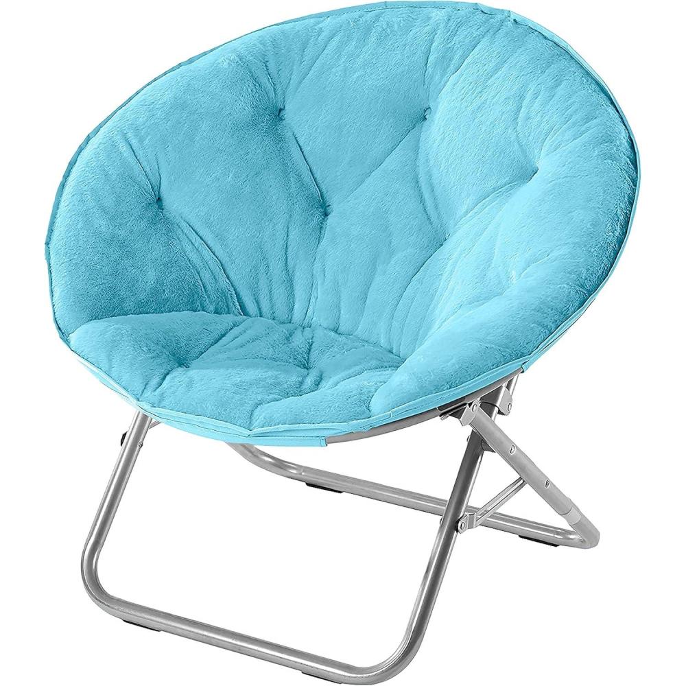 imageUrban Lifestyle Super Soft Faux Fur Saucer Chair with Folding Metal Frame AquaLight Blue