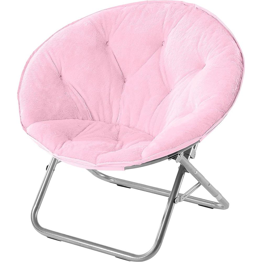 imageUrban Lifestyle Super Soft Faux Fur Saucer Chair with Folding Metal Frame AquaLight Pink