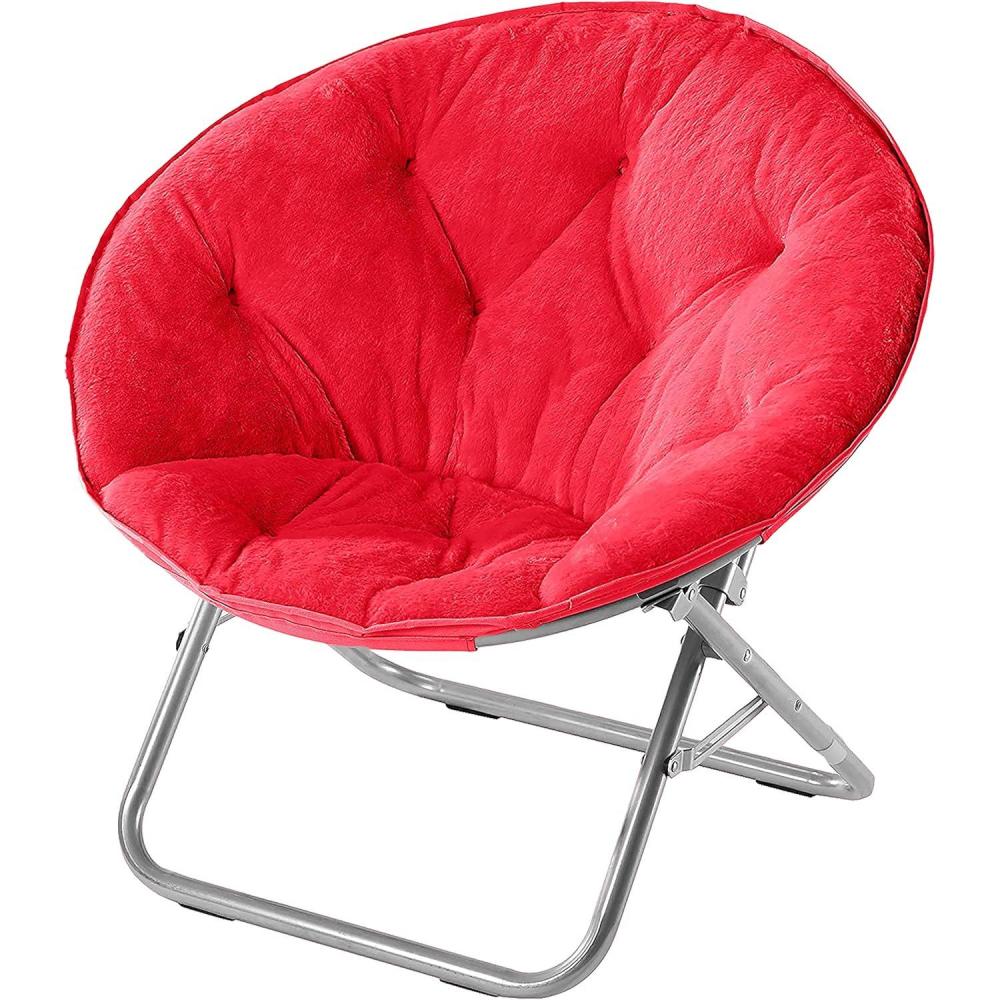 imageUrban Lifestyle Super Soft Faux Fur Saucer Chair with Folding Metal Frame AquaRed