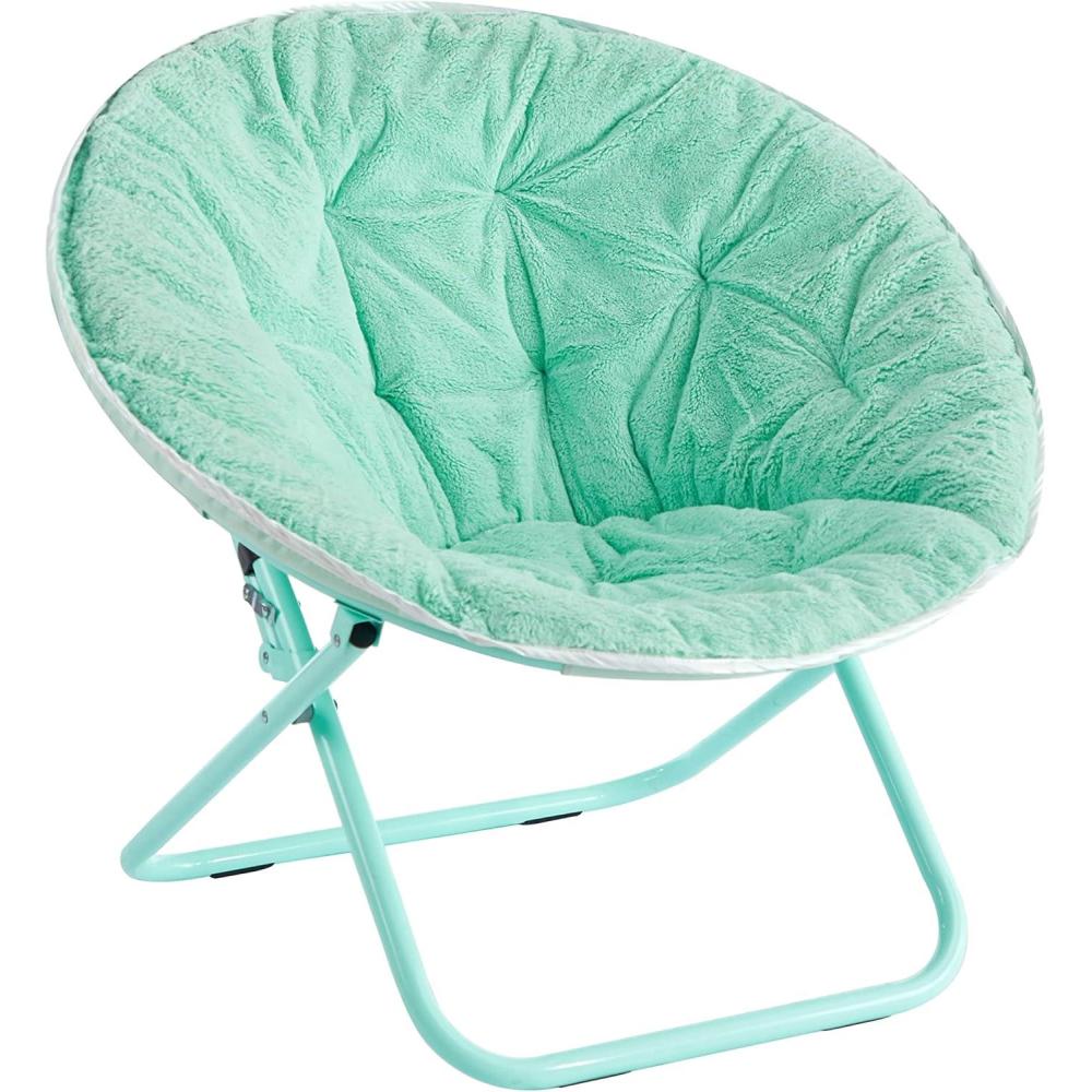 imageUrban Lifestyle Super Soft Faux Fur Saucer Chair with Folding Metal Frame AquaTeal