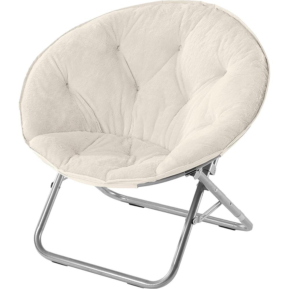 imageUrban Lifestyle Super Soft Faux Fur Saucer Chair with Folding Metal Frame AquaWhite