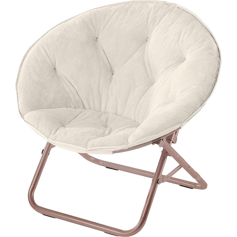 imageUrban Lifestyle Super Soft Faux Fur Saucer Chair with Folding Metal Frame AquaWhiteGold