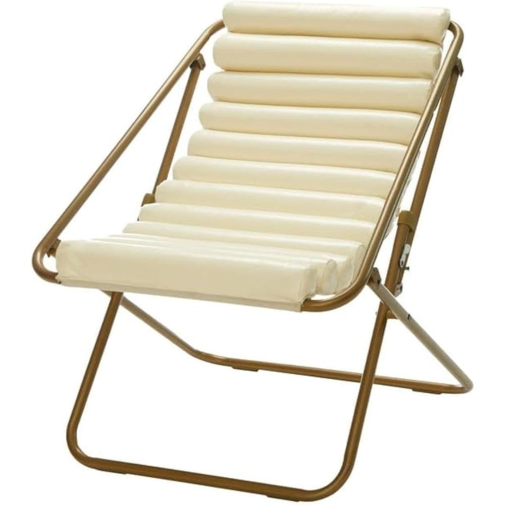 imageUrban Lifestyle Vegan Leather Ribbed Folding Sling Lounge Chair with Metal FrameIvory28quotx22quotx30quotIvory