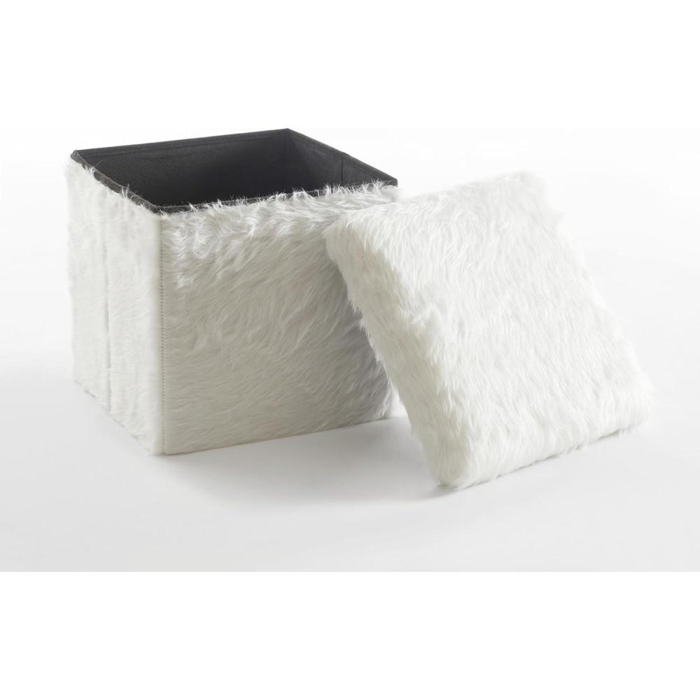 imageUrban Lifestyle White Mongolian Fur Collapsible Storage Ottoman with Lid 15quotx15quotx15quotWhite