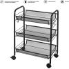 Urban Lifestyle 3 Tier Mesh All Purpose Utility Rolling Storage Cart, Black(Black)