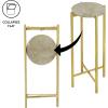Urban Lifestyle Brown Marble Collapsible Side Accent Drink Table with Gold Metal Legs 12 in x 12 in x 13.5 in