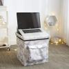 Urban Lifestyle Collapsible Storage Ottoman with Laptop Stand Tray Lid and Storage Pocket, Marble,15″x15″x15″, White