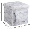 Urban Lifestyle Collapsible Storage Ottoman with Laptop Stand Tray Lid and Storage Pocket, Marble,15″x15″x15″, White