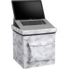 Urban Lifestyle Collapsible Storage Ottoman with Laptop Stand Tray Lid and Storage Pocket, Marble,15″x15″x15″, White