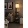 Urban Lifestyle Modern Black Shelf Floor Lamp with Fabric Shade, Tall Standing Lamp with 3-Tier Storage Shelves, Pull Chain, Ideal for Living Room, Bedroom, Office(Black)