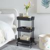 Urban Lifestyle Plastic 3 Tier Rolling Storage Cart, Black(Black)