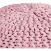 Urban Lifestyle Round Knit Pouf – Hand Woven Cotton, Navy(Light Pink)