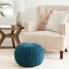 Urban Lifestyle Round Knit Pouf – Hand Woven Cotton, Navy(Teal)