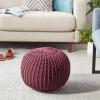 Urban Lifestyle Round Knit Pouf – Hand Woven Cotton, Navy(Wine)