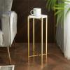 Urban Lifestyle White Marble Collapsible Side Accent Drink Table with Gold Metal Legs, ‎8.5 in x 8.5 in x 22.5 in(White)
