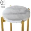 Urban Lifestyle White Marble Collapsible Side Accent Drink Table with Gold Metal Legs, ‎8.5 in x 8.5 in x 22.5 in(White)