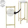 Urban Lifestyle White Marble Collapsible Side Accent Drink Table with Gold Metal Legs, ‎8.5 in x 8.5 in x 22.5 in(White)