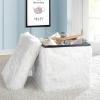 Urban Lifestyle White Mongolian Fur Collapsible Storage Ottoman with Lid, 15″x15″x15″(White)