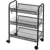 Urban Lifestyle 3 Tier Mesh All Purpose Utility Rolling Storage Cart, Black(Black)