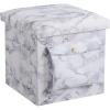 Urban Lifestyle Collapsible Storage Ottoman with Laptop Stand Tray Lid and Storage Pocket, Marble,15″x15″x15″, White