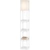 Urban Lifestyle Modern Black Shelf Floor Lamp with Fabric Shade, Tall Standing Lamp with 3-Tier Storage Shelves, Pull Chain, Ideal for Living Room, Bedroom, Office(White)