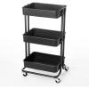 Urban Lifestyle Plastic 3 Tier Rolling Storage Cart, Black(Black)