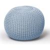Urban Lifestyle Round Knit Pouf – Hand Woven Cotton, Navy(Blue)