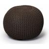 Urban Lifestyle Round Knit Pouf – Hand Woven Cotton, Navy(Brown)