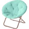 Urban Lifestyle Super Soft Faux Fur Saucer Chair with Folding Metal Frame, Aqua(Mint/Gold)