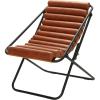 Urban Lifestyle Vegan Leather Ribbed Folding Sling Lounge Chair with Metal Frame,Ivory,28″x22″x30″(Brown)