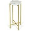Urban Lifestyle White Marble Collapsible Side Accent Drink Table with Gold Metal Legs, ‎8.5 in x 8.5 in x 22.5 in(White)