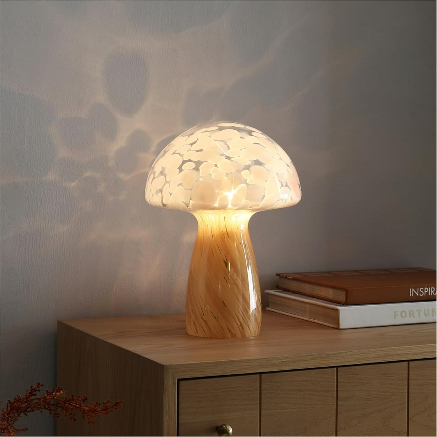 imageUrban Lifestyle 10quot Blue Stripe Glass Mushroom Lamp Modern Retro Table Lamp for Bedroom Living Room or Office DcorBlush