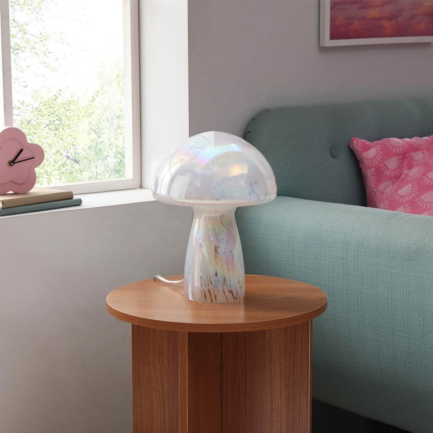 imageUrban Lifestyle 10quot Blue Stripe Glass Mushroom Lamp Modern Retro Table Lamp for Bedroom Living Room or Office DcorIridescent