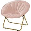 Urban Lifestyle Velvet Channel Stitch Folding Saucer Lounge Chair, Blush with Gold Legs
