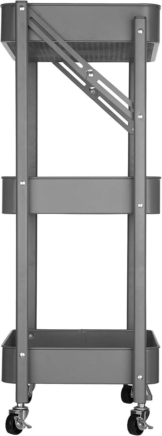 imageUrban Lifestyle 3 Tier Foldable Metal Rolling Storage Utility Cart No Tools Assembly BlushGray