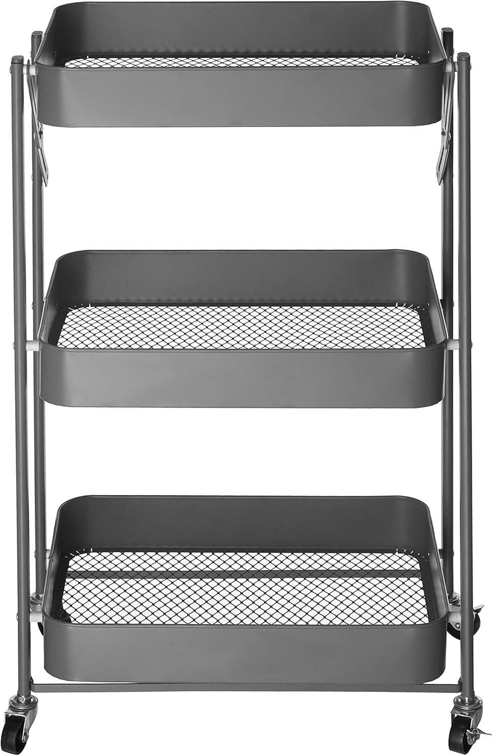 imageUrban Lifestyle 3 Tier Foldable Metal Rolling Storage Utility Cart No Tools Assembly BlushGray