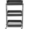 Urban Lifestyle 3 Tier Foldable Metal Rolling Storage Utility Cart, No Tools Assembly, Blush(Black)