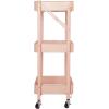 Urban Lifestyle 3 Tier Foldable Metal Rolling Storage Utility Cart, No Tools Assembly, Blush(Blush)