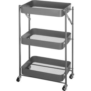 Urban Lifestyle 3 Tier Foldable Metal Rolling Storage Utility Cart, No Tools Assembly, Blush(Gray)