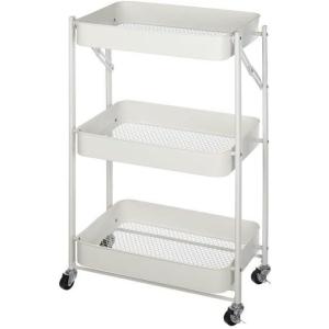 Urban Lifestyle 3 Tier Foldable Metal Rolling Storage Utility Cart, No Tools Assembly, Blush(White)