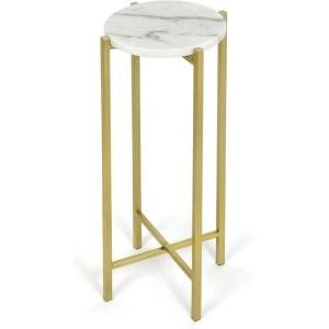 Urban Lifestyle Marble Side Drink Table, Black ‎8.5 in x 8.5 in x 22.5 in(White)